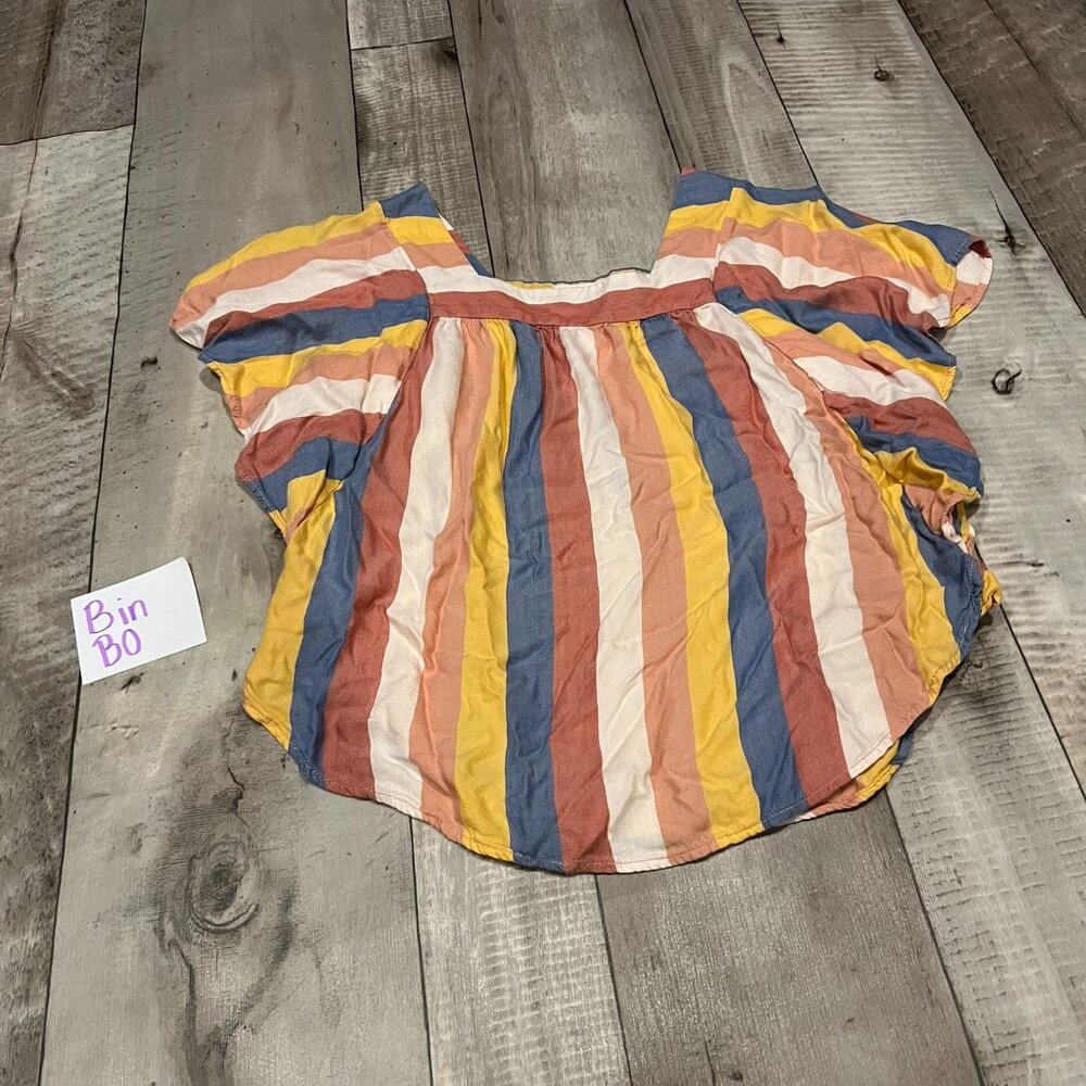 Beachlunchlounge Happy Stripe Zoey Flutter Sleeve Box Neck Top BO